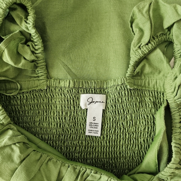 NWT Nordstrom Japna Cotton Linen Blend Frilled Square Neck Green Jumpsuit Size S - Picture 6 of 16